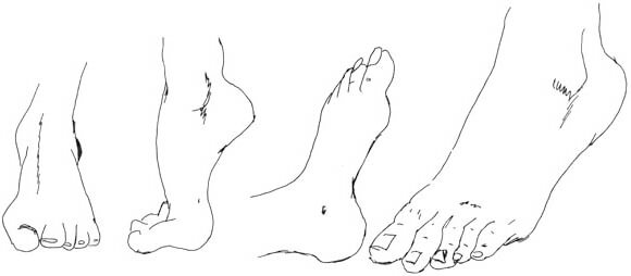 Foot drawing in different poses