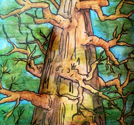 Mächtiger Baum aus der Untersichtperspektive mit Inktense Aquarellbuntstiften