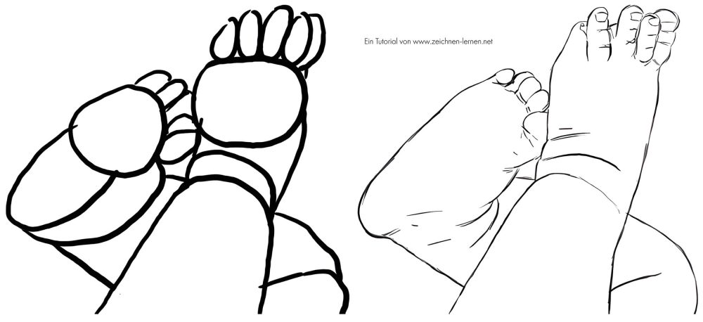 Drawing steps of baby feet in the air