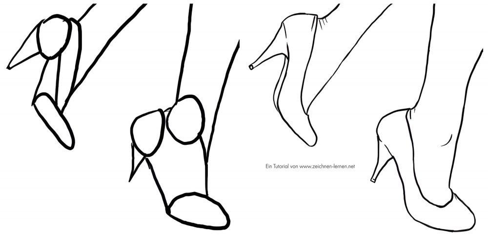 Drawing steps of feet in pumps