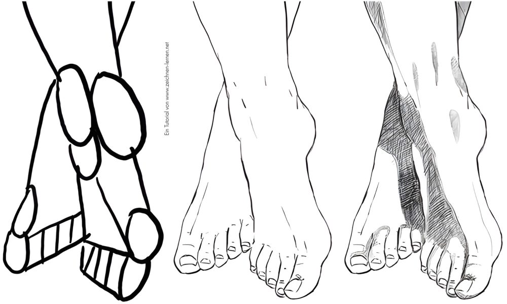 Drawing steps of crossed feet