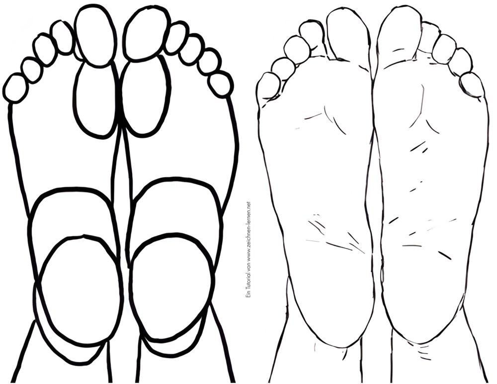 Pasos de dibujo de las plantas de los pies