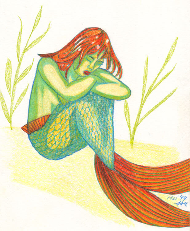 Mermaid squats colored pencil coloring