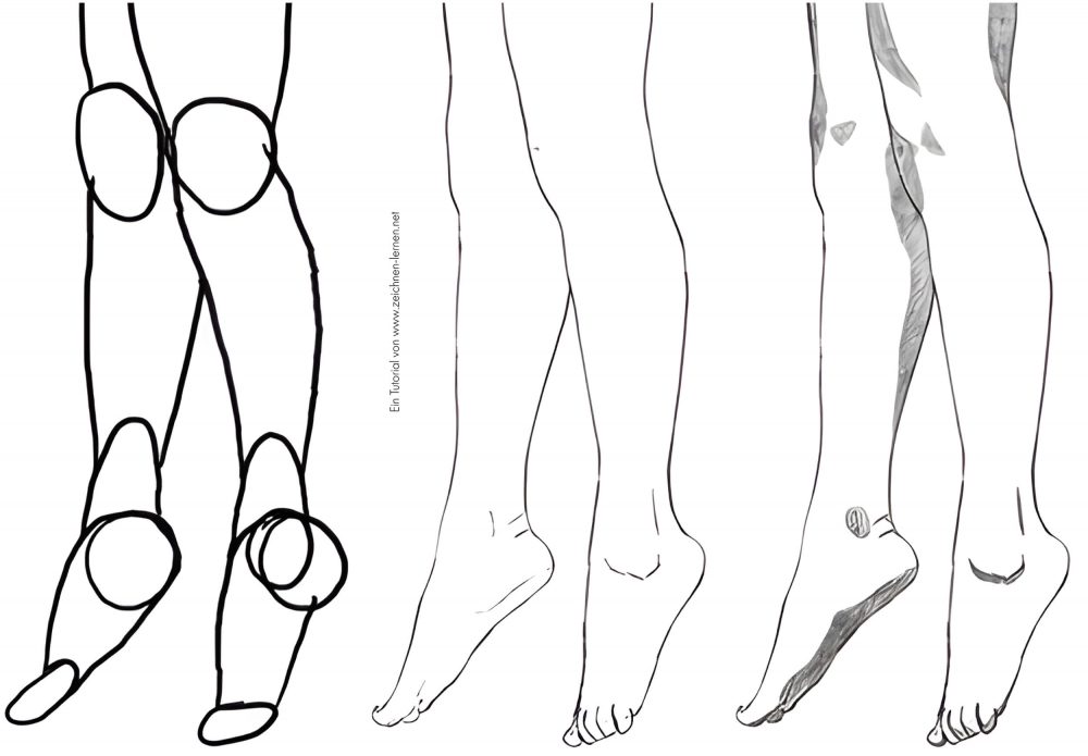 Pasos de dibujo de las piernas de una mujer saltando