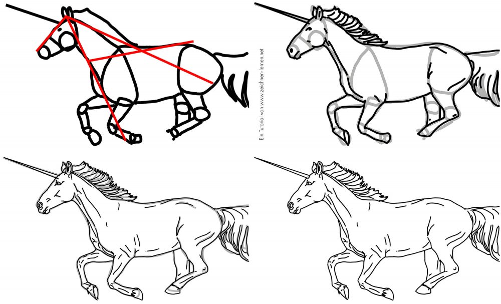 Tutorial paso a paso para dibujar un unicornio galopante