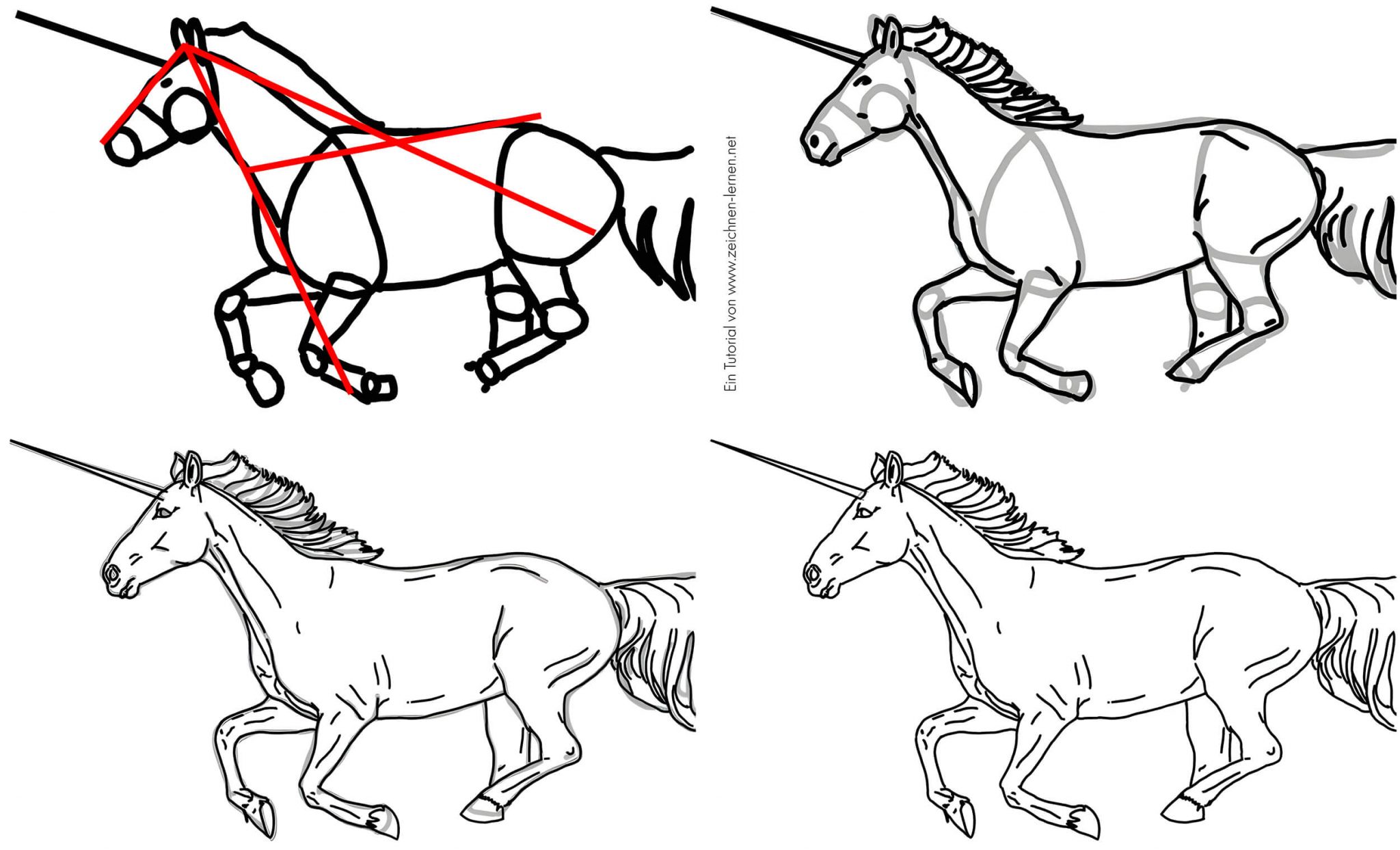  Einhörner und Zentauren zeichnen lernen Schritt für Schritt 