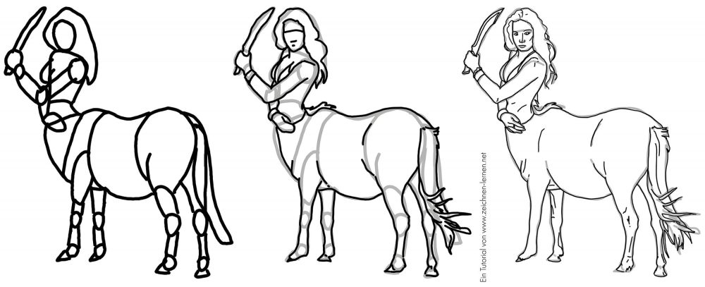 Tutoriel pas à pas pour dessiner une centauresse avec un sabre
