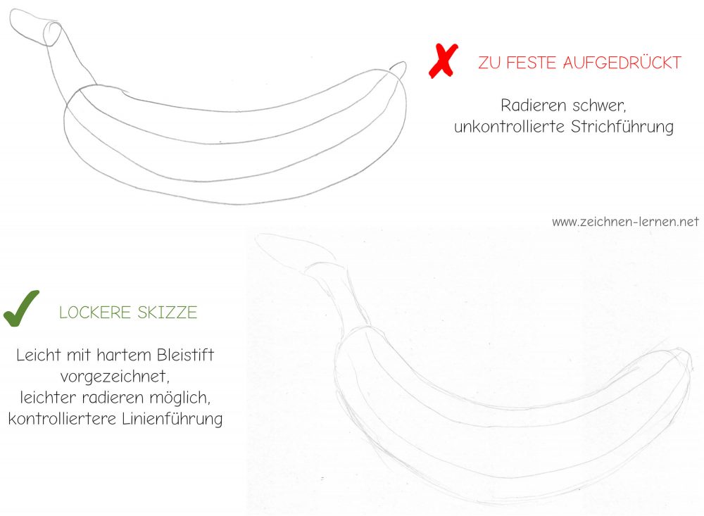 Zu feste Konturen vs. Lockere Vorzeichnung mit hartem Bleistift