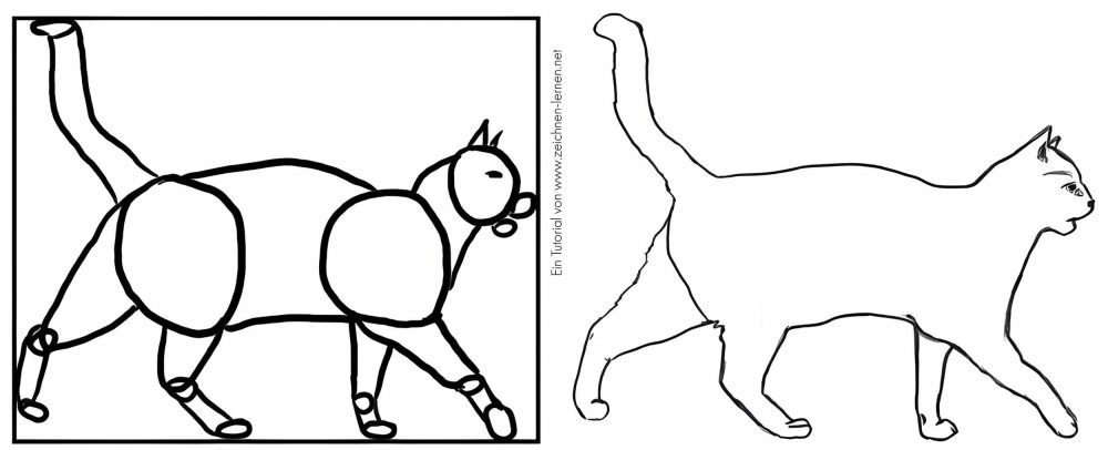 Laufende Katze von der Seite zeichnen