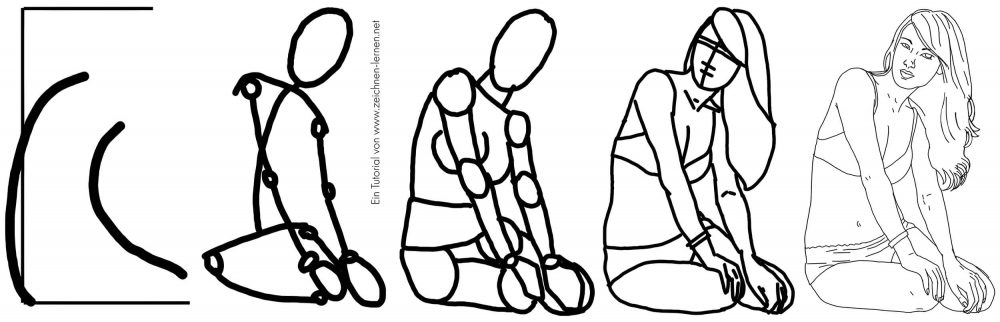 Tutorial de dibujo de postura corporal y poses: Cómo dibujar a una mujer sentada sobre las piernas
