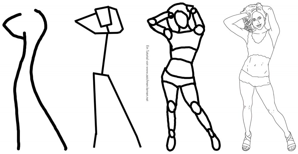 Tutorial de dibujo de postura corporal y poses: Cómo dibujar a una mujer en una pose de piernas abiertas