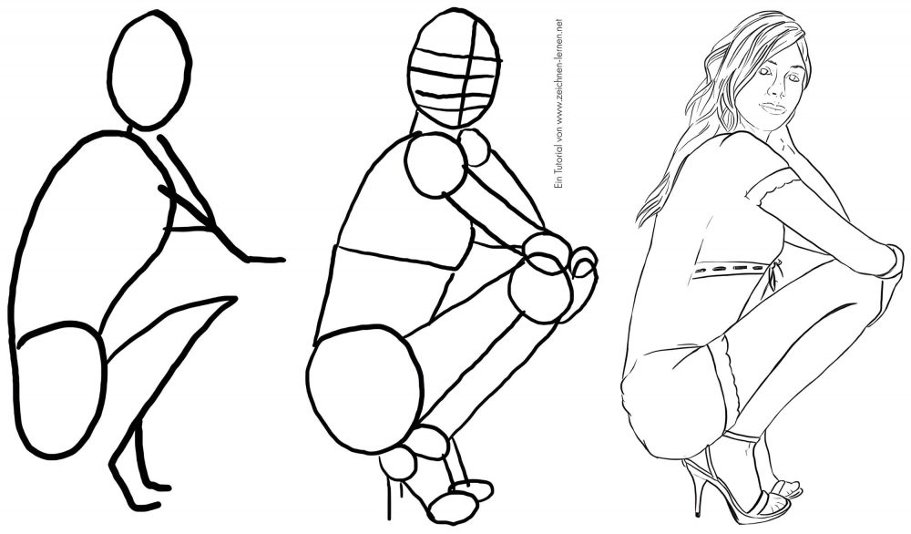Tutoriel de dessin de posture corporelle et de poses : Dessiner une femme accroupie de côté
