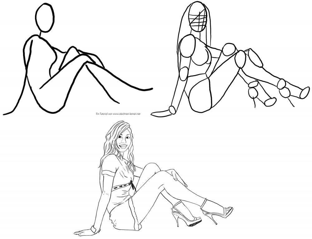 Tutorial de dibujo de postura corporal y poses: Cómo dibujar a una mujer sentada en posición reclinada