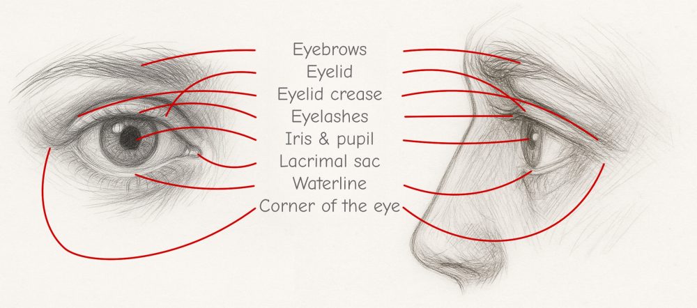 Anatomy of the eye and designations