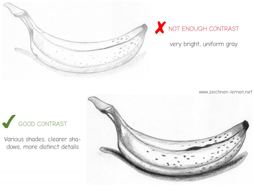 Too little contrast vs. good contrast when shading with pencil