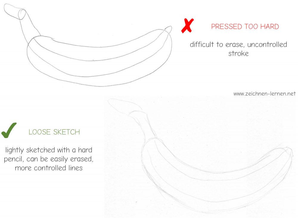 Too firm contours vs. loose preliminary drawing with hard pencil