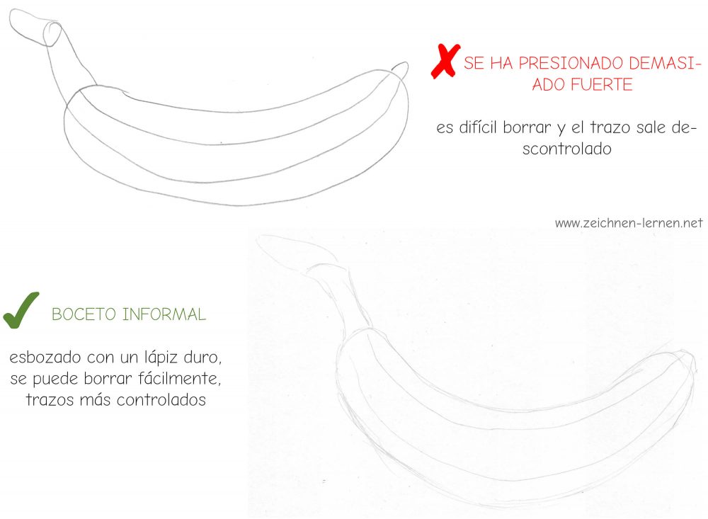 Contornos demasiado firmes frente a dibujo preliminar suelto con lápiz duro