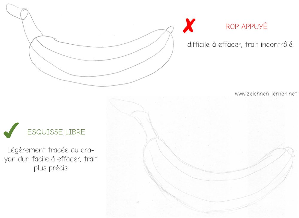 Contours trop fermes vs. dessin préparatoire lâche avec un crayon dur