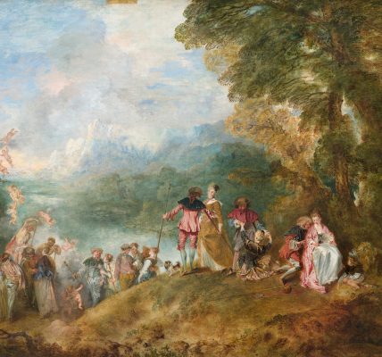 Kunstepochen: Rokoko Antoine Watteau - L'Embarquement pour Cythère (Quelle: Public Domain Wikimedia)
